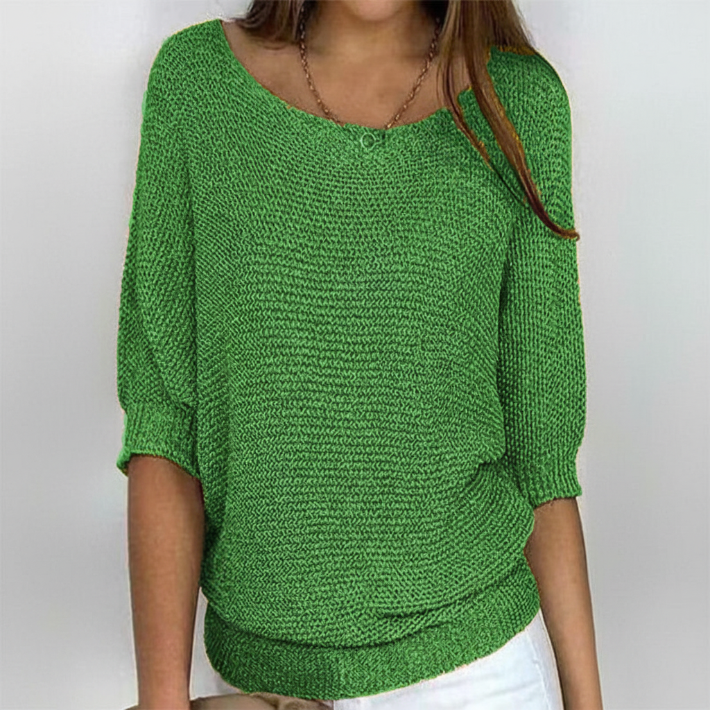 Women's Relaxed Knit Sweater with Wide Neck