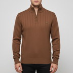 Men's Ribbed Quarter Zip Sweater with Stand Collar