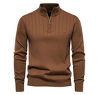 Men's Ribbed Quarter Zip Sweater with Stand Collar