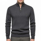 Men's Ribbed Quarter Zip Sweater with Stand Collar