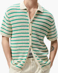 Men's Striped Crochet Knit Button Up Summer Polo Shirt