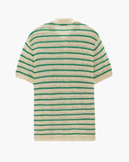 Men's Striped Crochet Knit Button Up Summer Polo Shirt