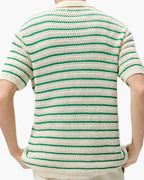 Men's Striped Crochet Knit Button Up Summer Polo Shirt