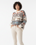 Women's Holiday Reindeer Knit Top with Snowflake Pattern - Blue
