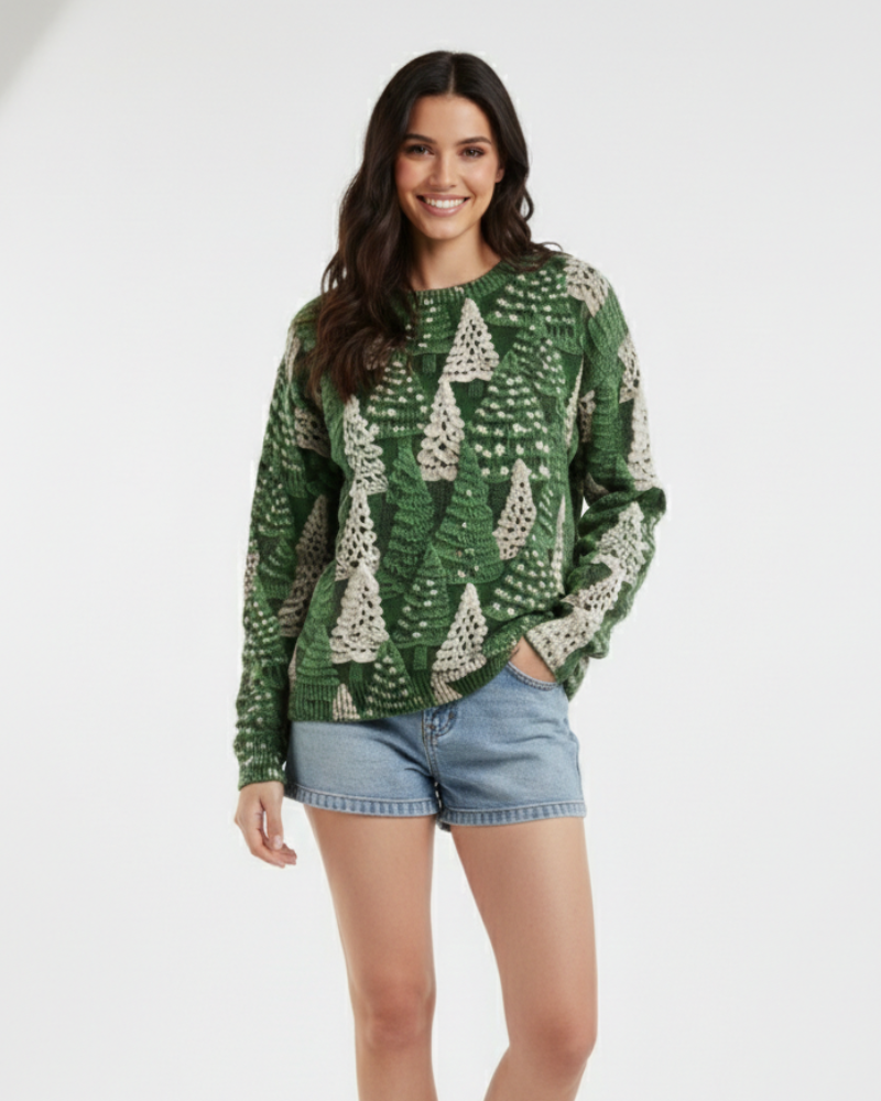 Women's Festive Evergreen Holiday Pullover in Soft Knit
