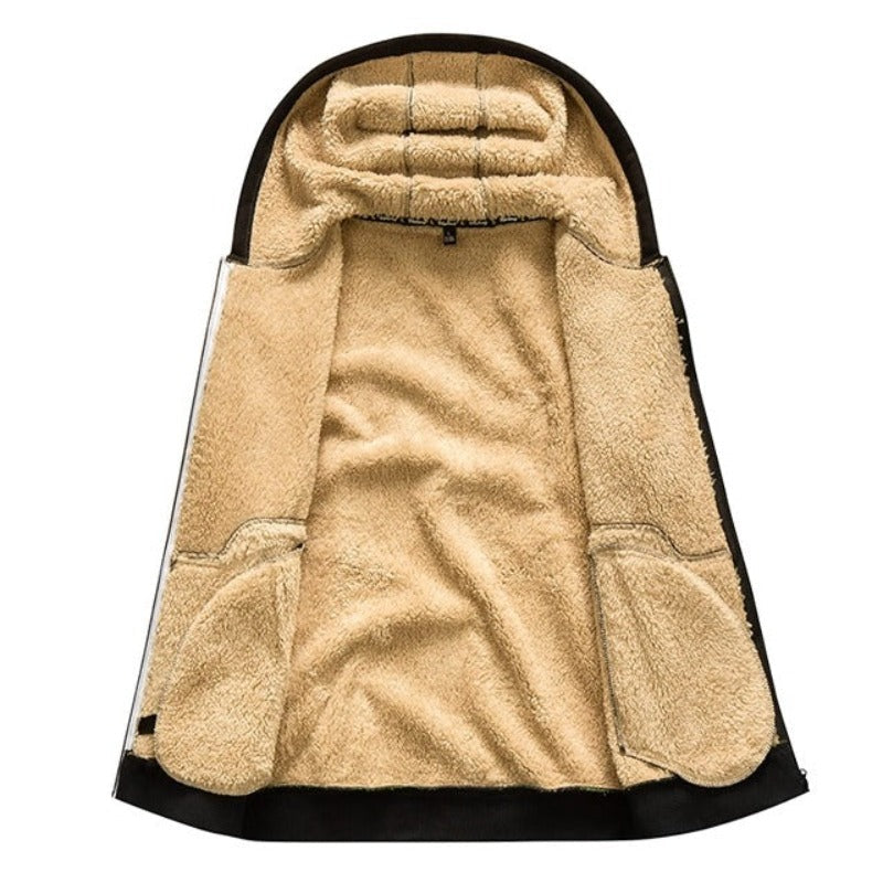 Men's Regular-Length Hooded Jacket with Wool Lining and Zipped Pockets