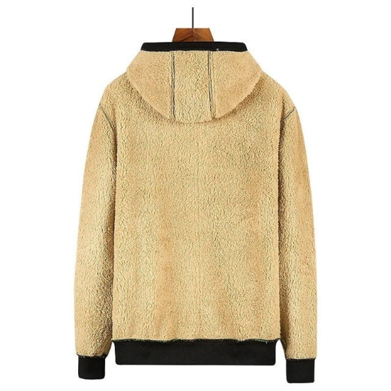 Men's Regular-Length Hooded Jacket with Wool Lining and Zipped Pockets