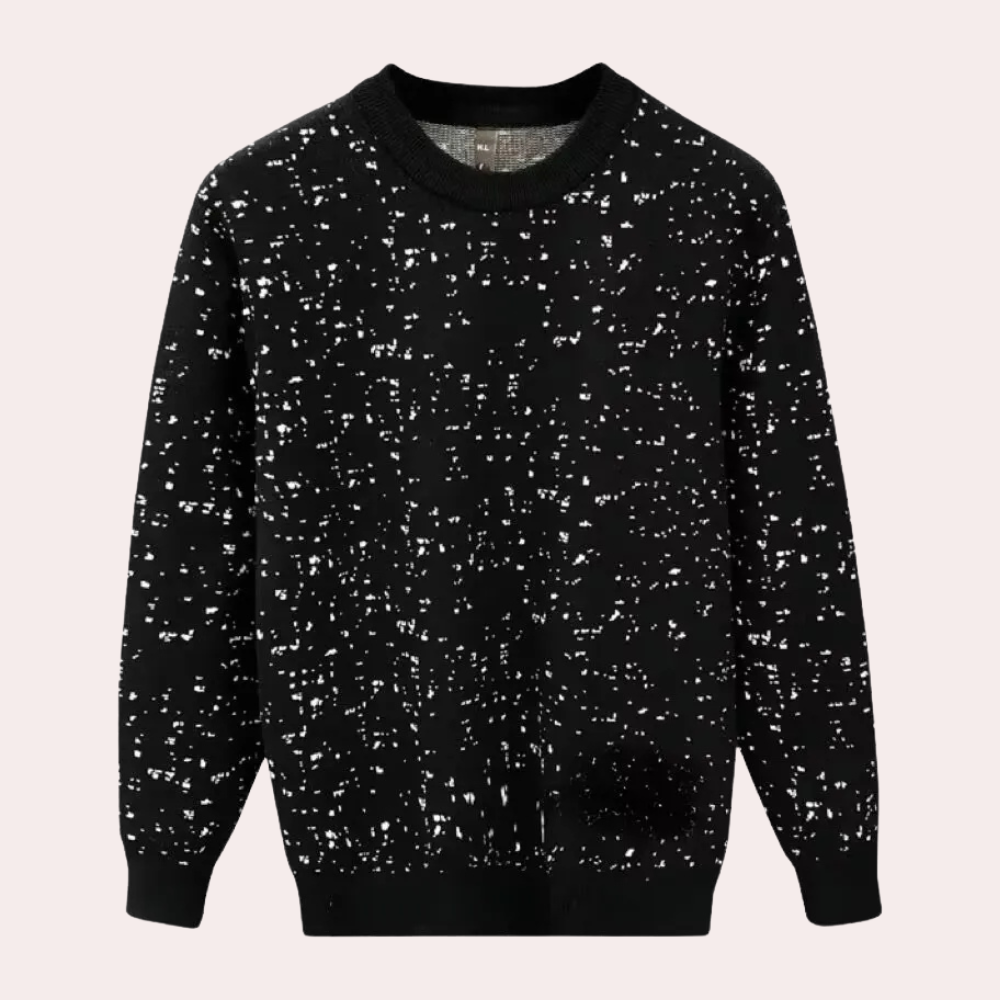 Men's Printed Knit Sweater with Crew Neck Ribbed Trims