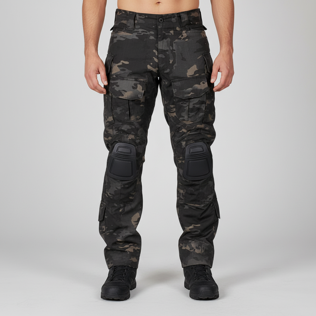 Men's Cotton Blend Tactical Cargo Trousers Integrated Knee Protection