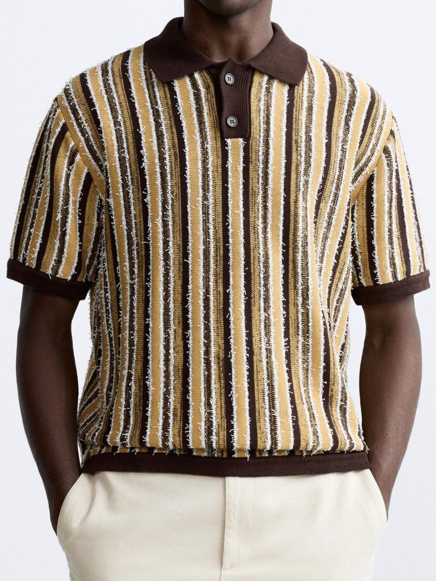 Men's Retro Knitted Stripe Polo Casual Summer Shirt