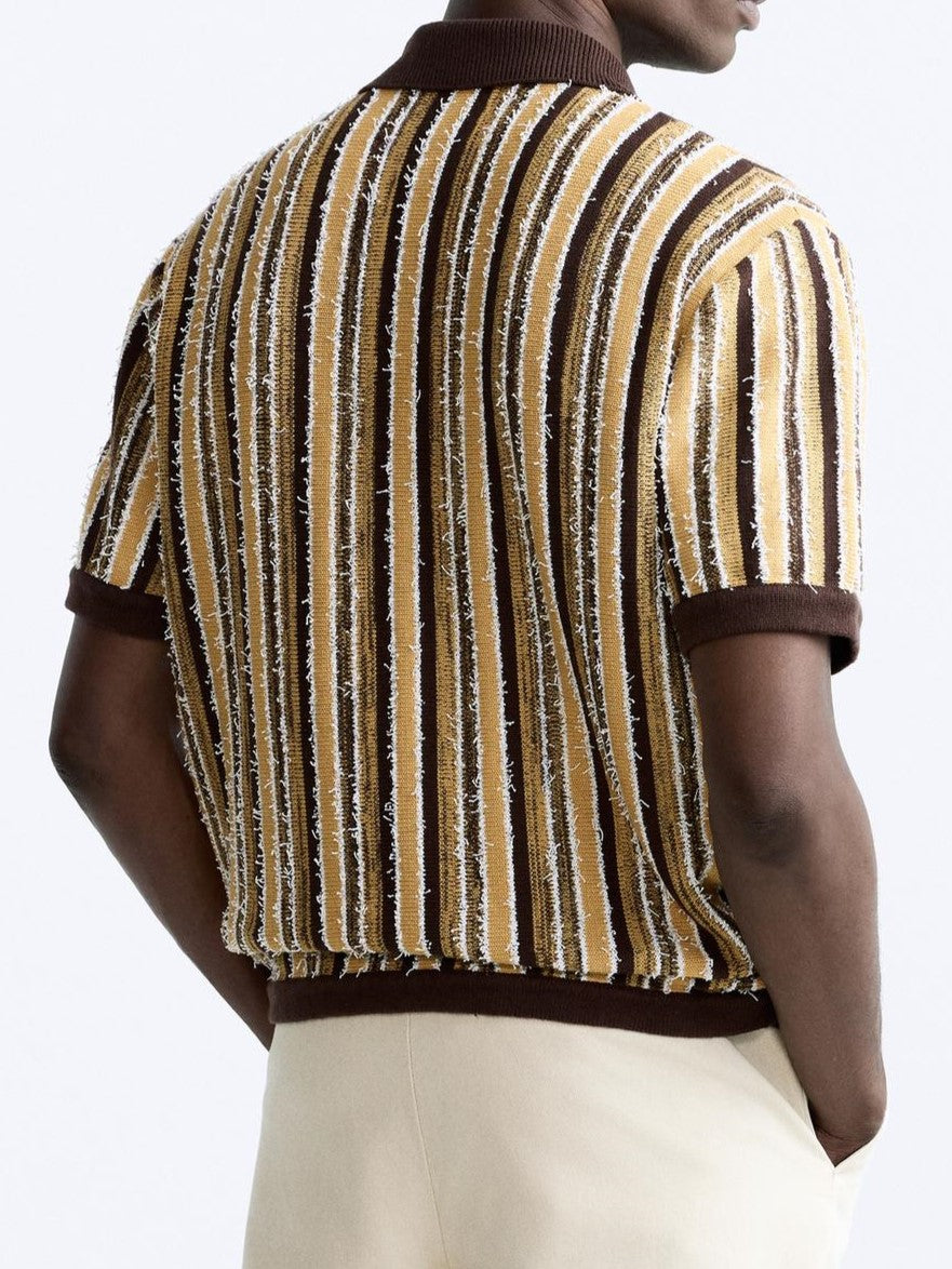 Men's Retro Knitted Stripe Polo Casual Summer Shirt