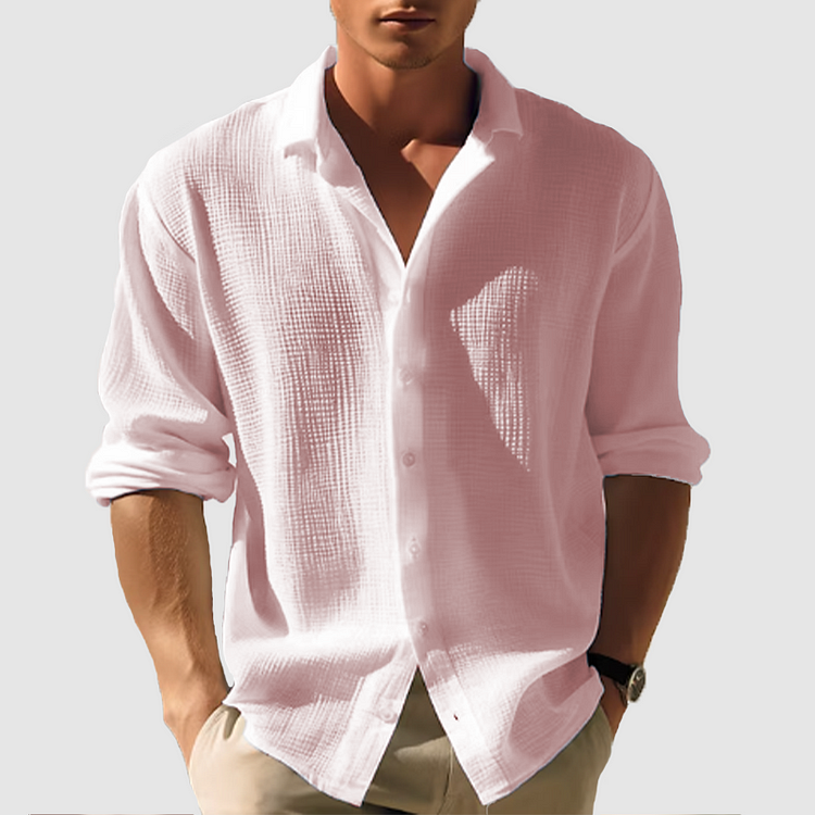 Men's Textured Relaxed Fit Button Front Leisure Shirt