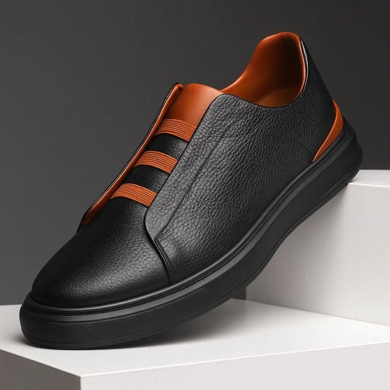 Men's Genuine Leather Slip On Trainers Elastic Strap Smart