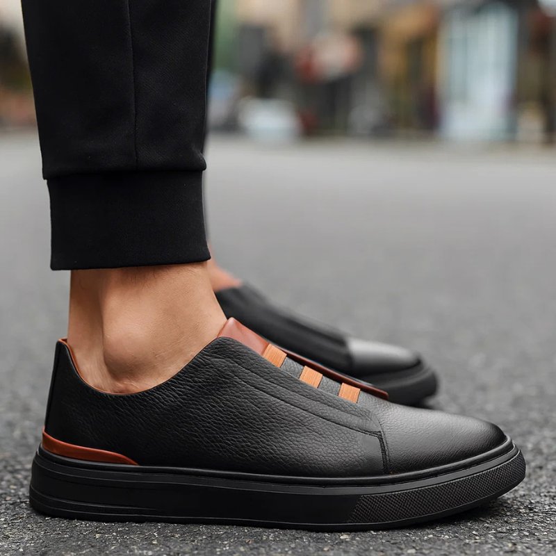 Men's Genuine Leather Slip On Trainers Elastic Strap Smart