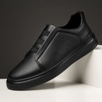 Men's Genuine Leather Slip On Trainers Elastic Strap Smart