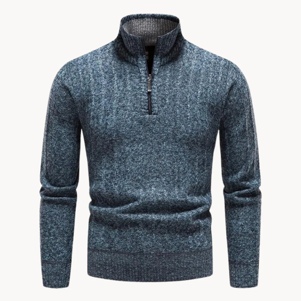 Men's Quarter Zip Jumper with Stand Collar Ribbed Knit