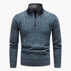 Men's Quarter Zip Jumper with Stand Collar Ribbed Knit