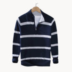 Men's Quarter Zip Jumper with Stand Collar Striped Knit