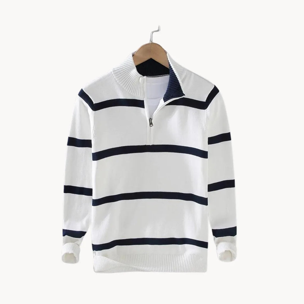 Men's Quarter Zip Jumper with Stand Collar Striped Knit