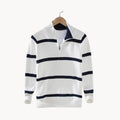 Men's Quarter Zip Jumper with Stand Collar Striped Knit
