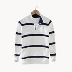 Men's Quarter Zip Jumper with Stand Collar Striped Knit