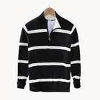 Men's Quarter Zip Jumper with Stand Collar Striped Knit
