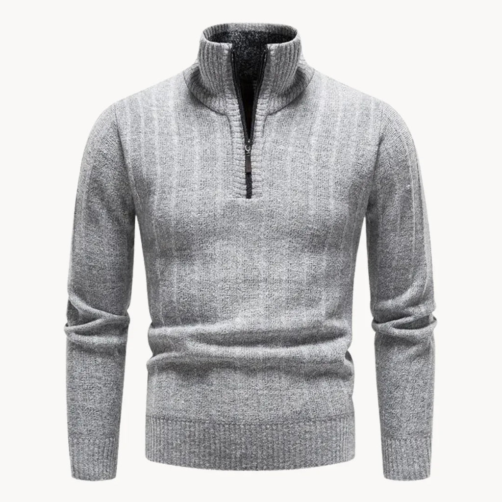 Men's Quarter Zip Jumper with Stand Collar Ribbed Knit