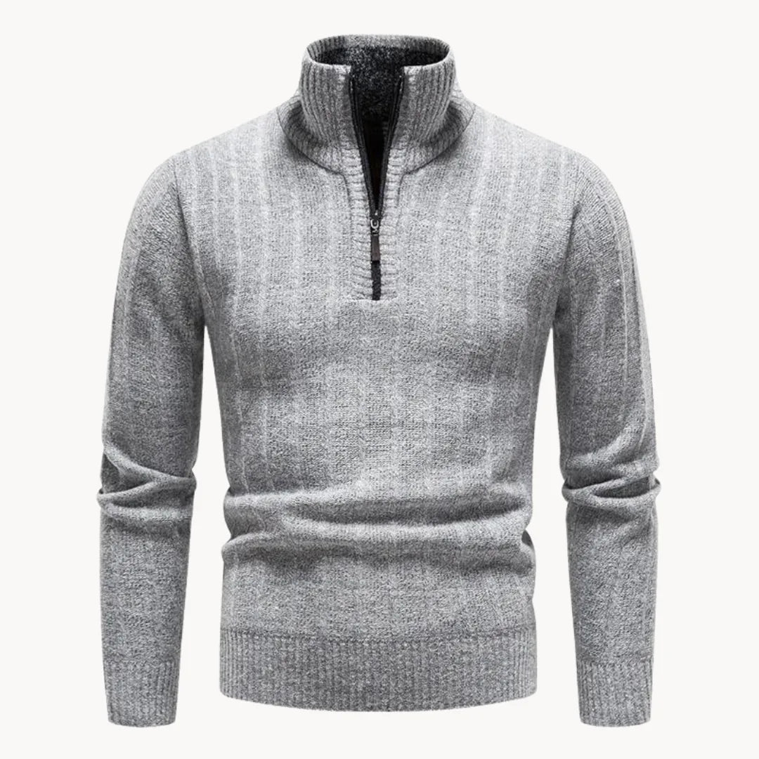 Men's Quarter Zip Jumper with Stand Collar Ribbed Knit