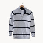 Men's Quarter Zip Jumper with Stand Collar Striped Knit