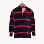 Men's Quarter Zip Jumper with Stand Collar Striped Knit