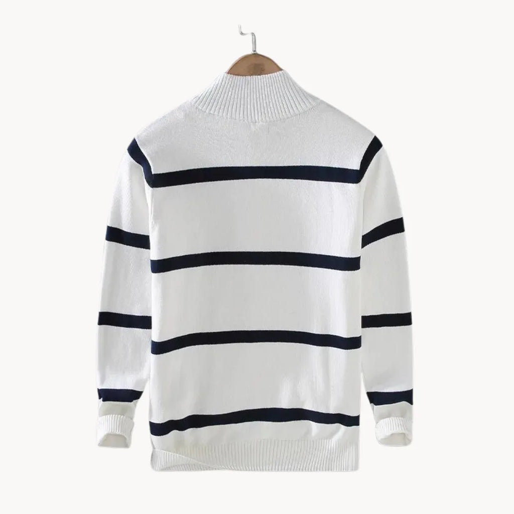 Men's Quarter Zip Jumper with Stand Collar Striped Knit