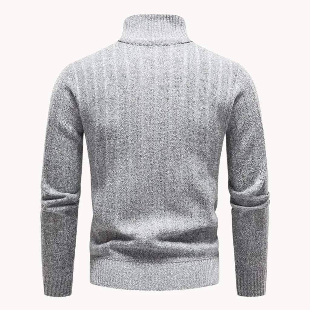 Men's Quarter Zip Jumper with Stand Collar Ribbed Knit
