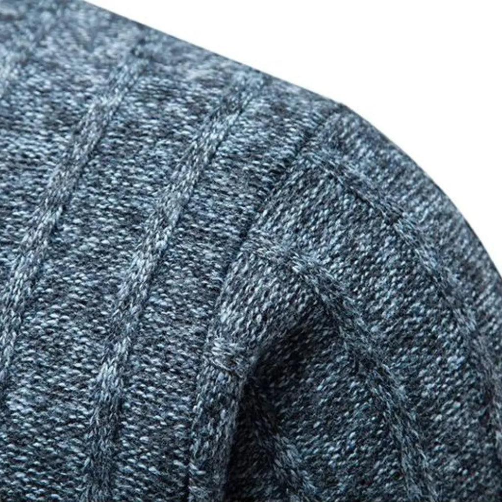 Men's Quarter Zip Jumper with Stand Collar Ribbed Knit