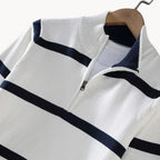 Men's Quarter Zip Jumper with Stand Collar Striped Knit
