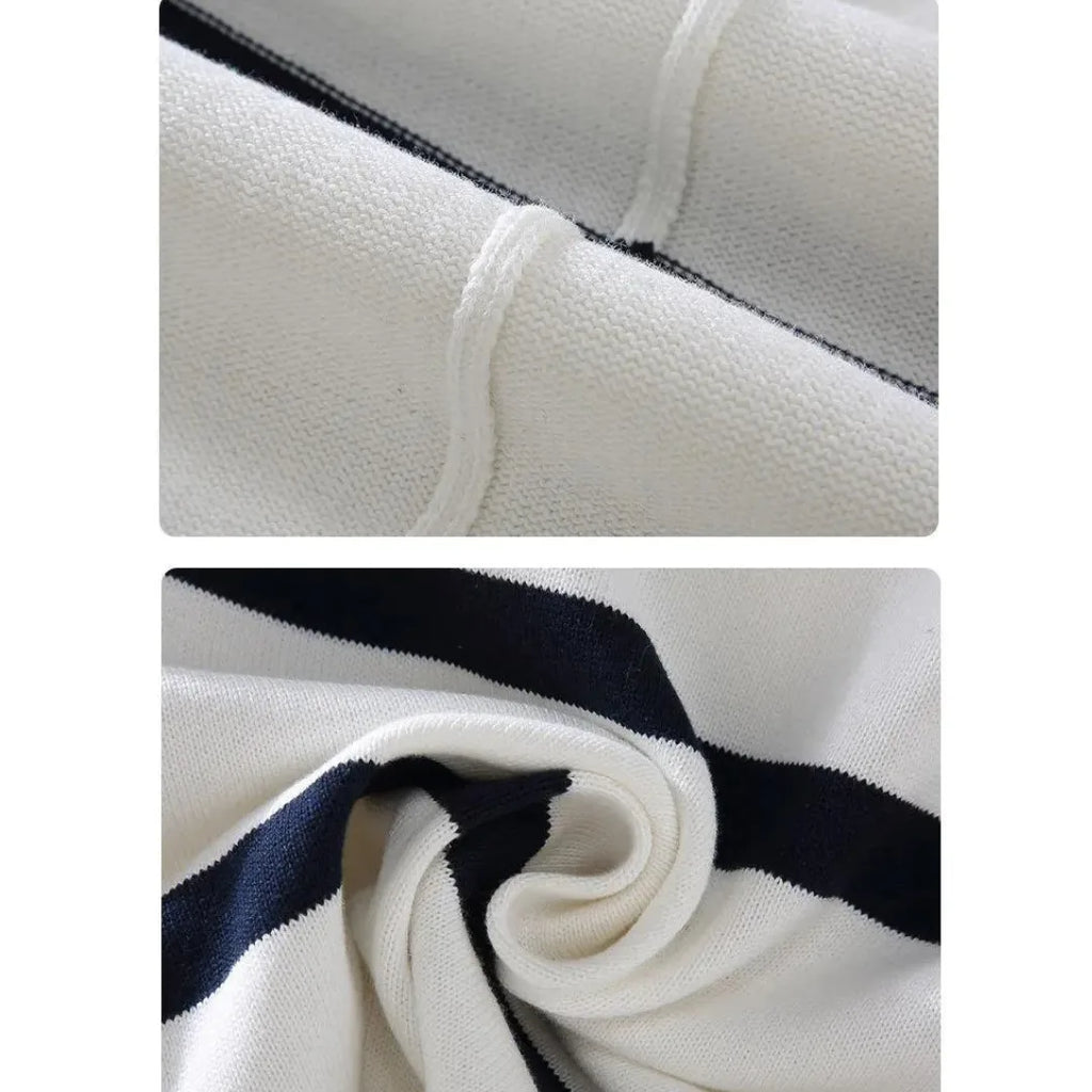 Men's Quarter Zip Jumper with Stand Collar Striped Knit