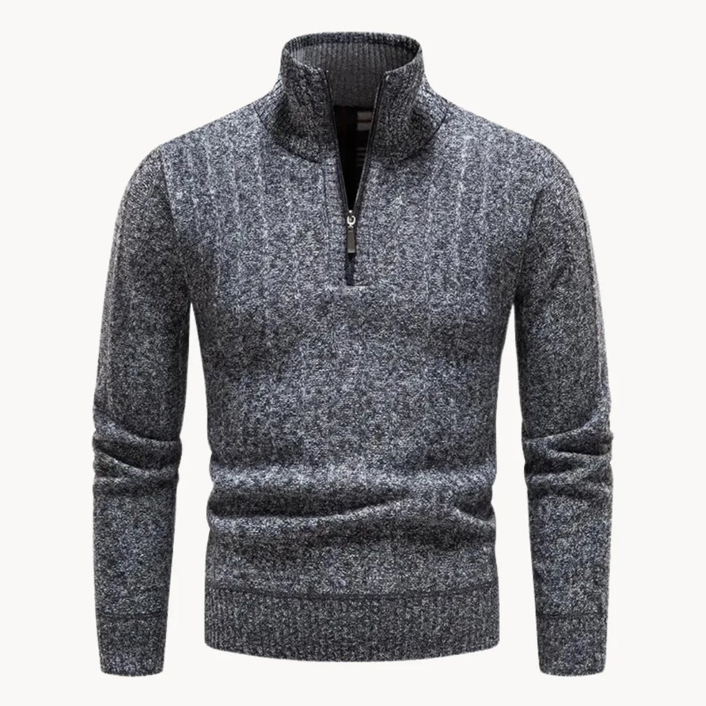 Men's Quarter Zip Jumper with Stand Collar Ribbed Knit