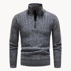 Men's Quarter Zip Jumper with Stand Collar Ribbed Knit