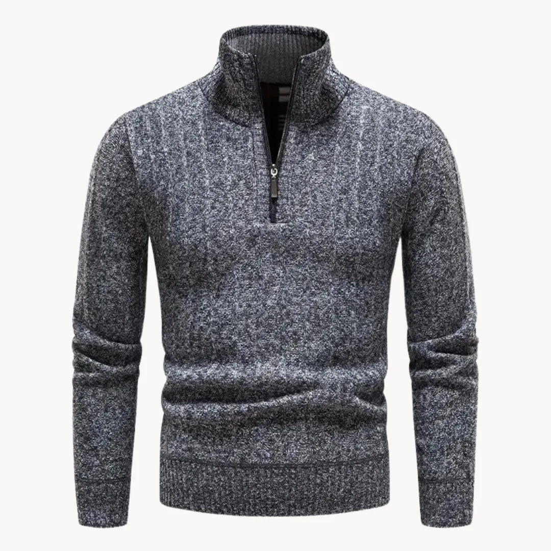 Men's Quarter Zip Jumper with Stand Collar Ribbed Knit