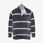 Men's Quarter Zip Jumper with Stand Collar Striped Knit