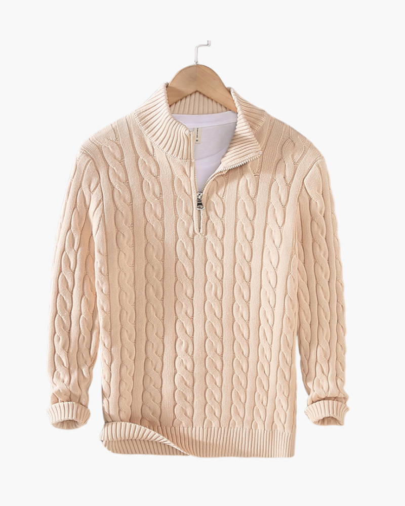 Men's Cable Knit Half Zip Sweater Premium Cotton Pullover