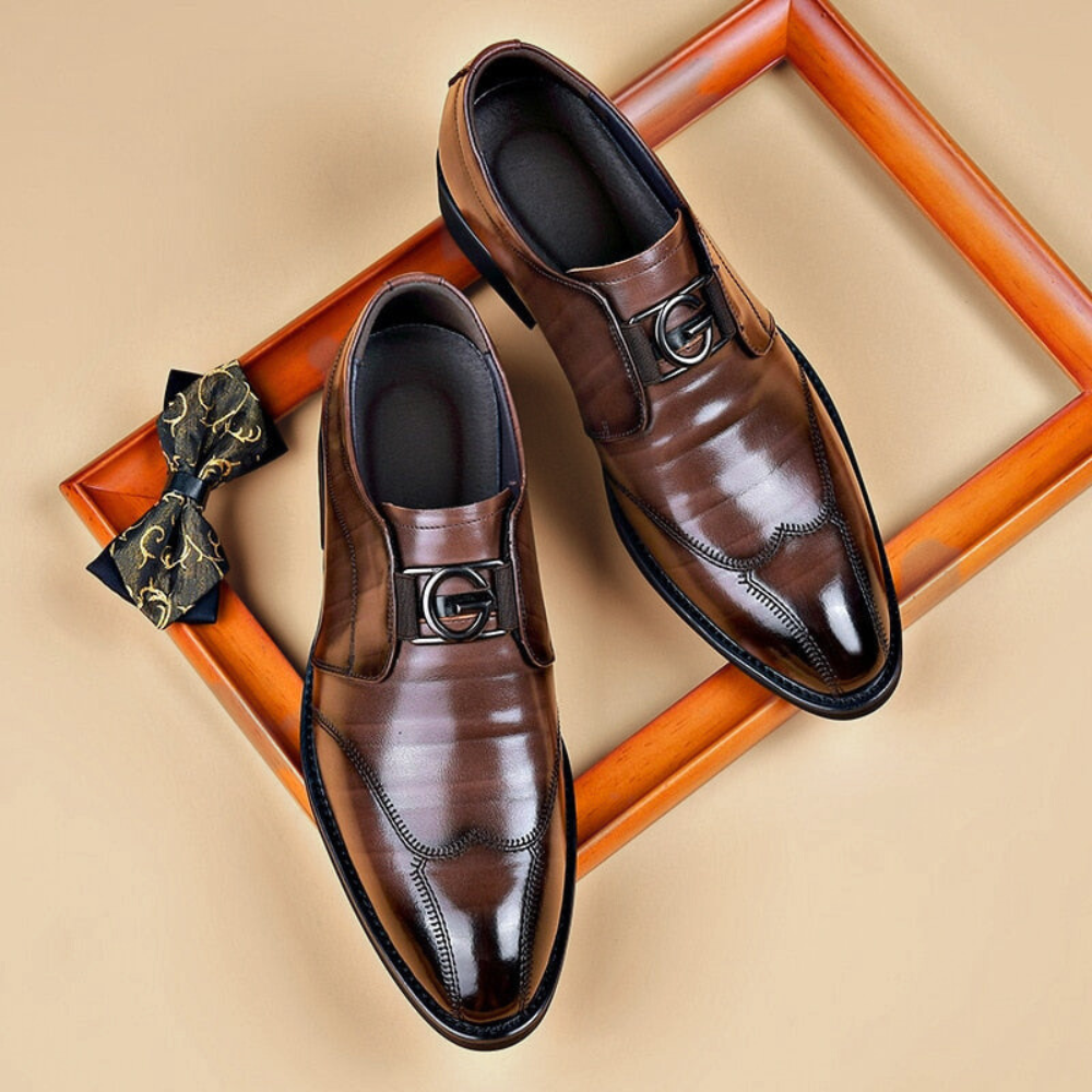 Men's Leather Monk Strap Shoes Polished Buckle Dress Shoes