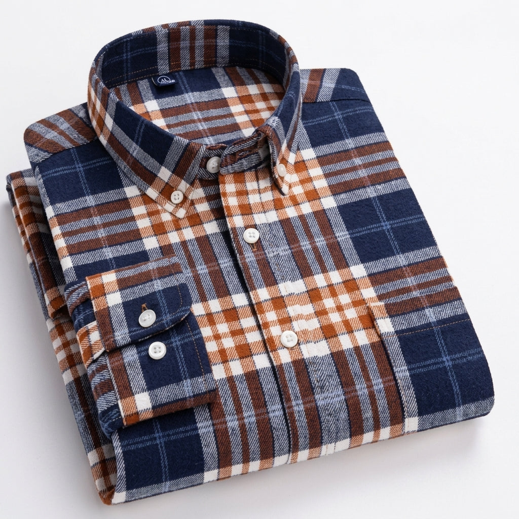 Men's Regular-Fit Long-Sleeve Plaid Button-Down Shirt - Navy Rust