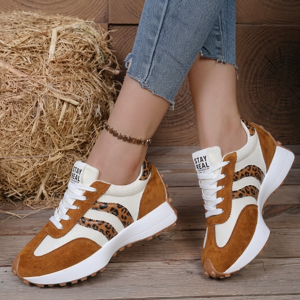 Women's Everyday Orthopedic Knit Walking Sneakers - Brown Leopard