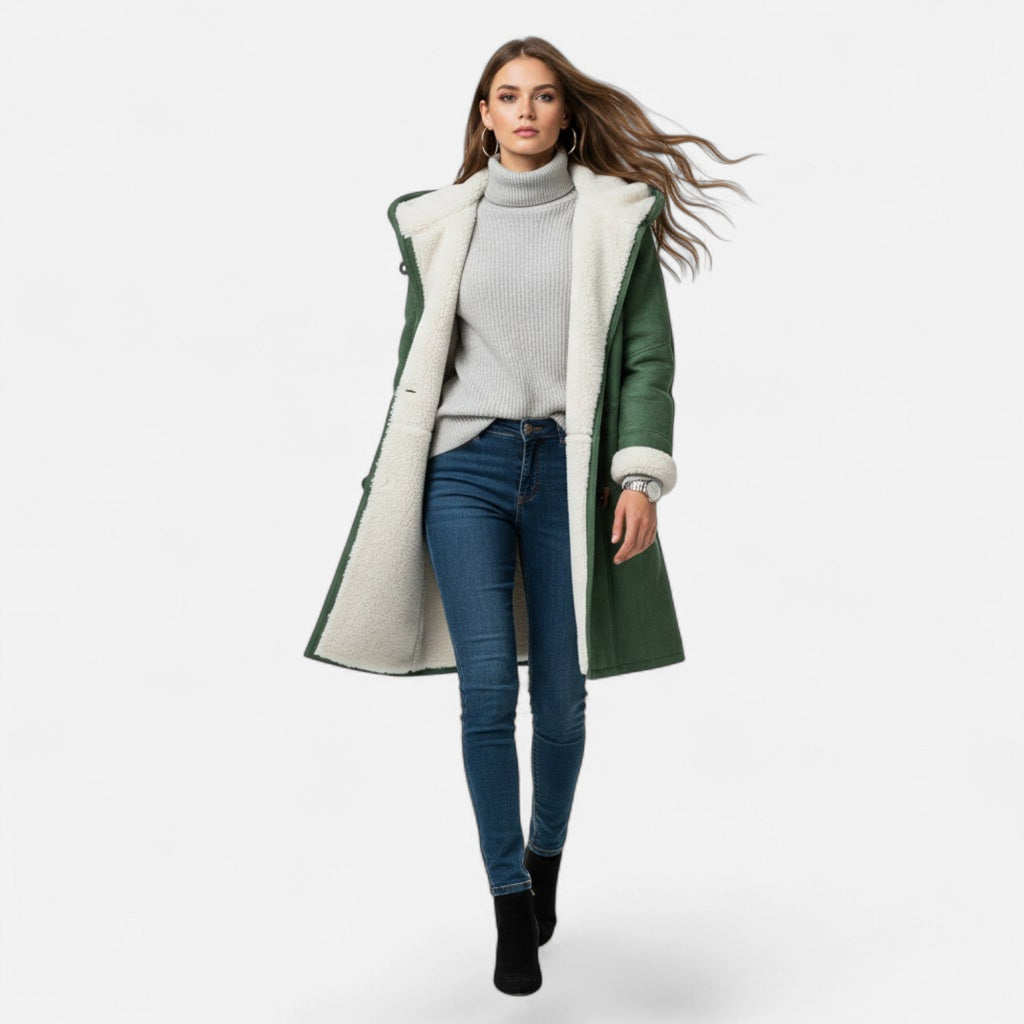 Women's Hooded Button-Front Winter Coat with Pockets