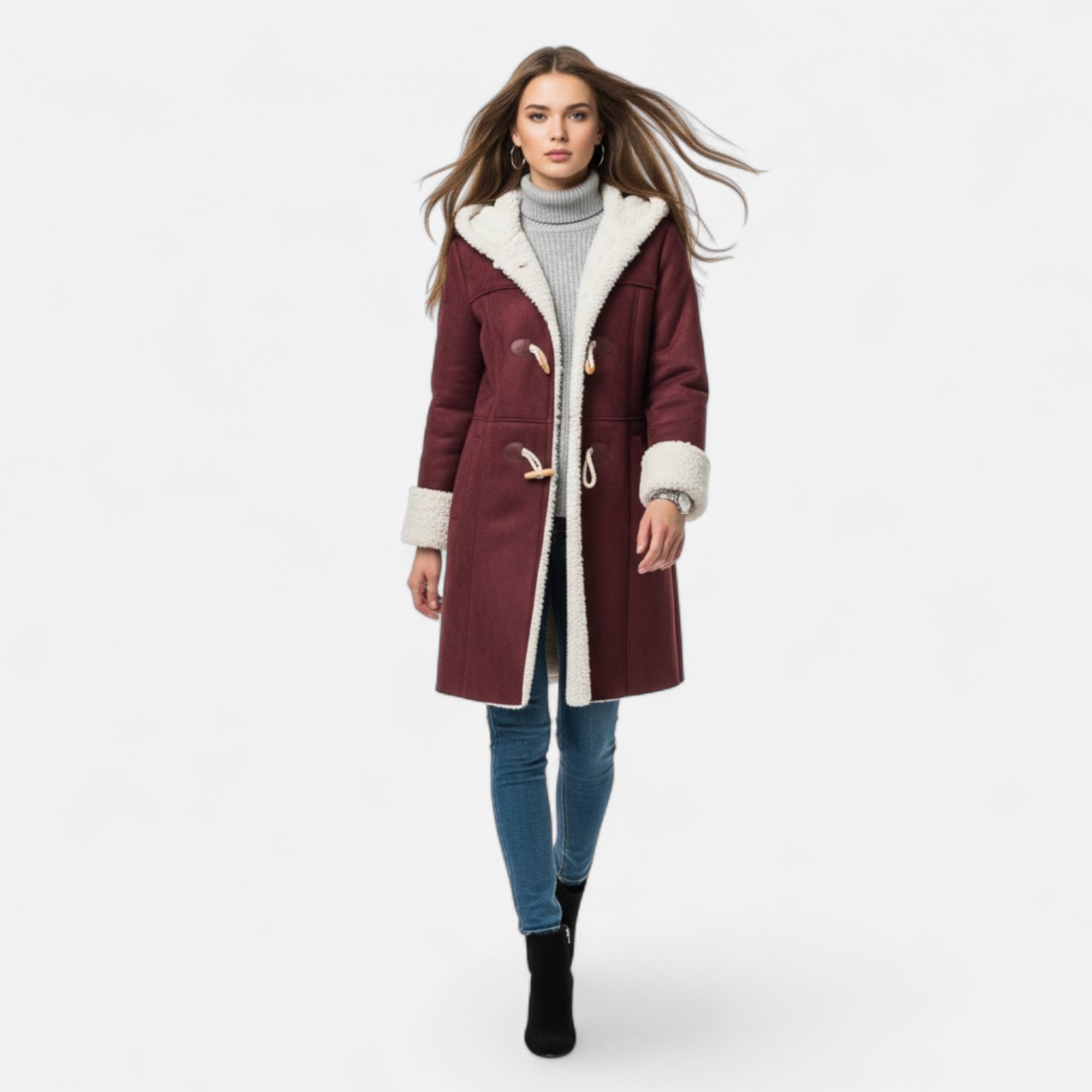 Women's Hooded Button-Front Winter Coat with Pockets