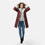 Women's Hooded Button-Front Winter Coat with Pockets