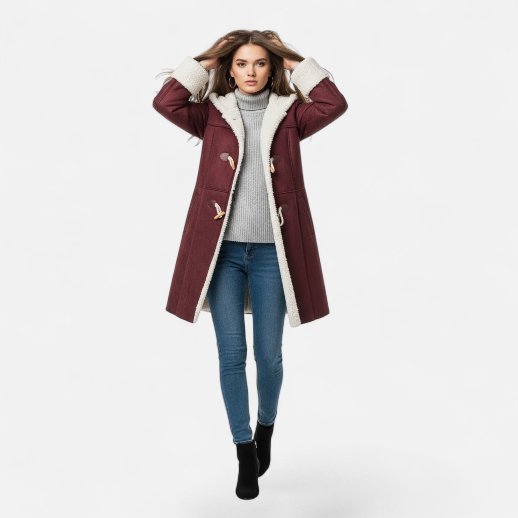 Women's Hooded Button-Front Winter Coat with Pockets