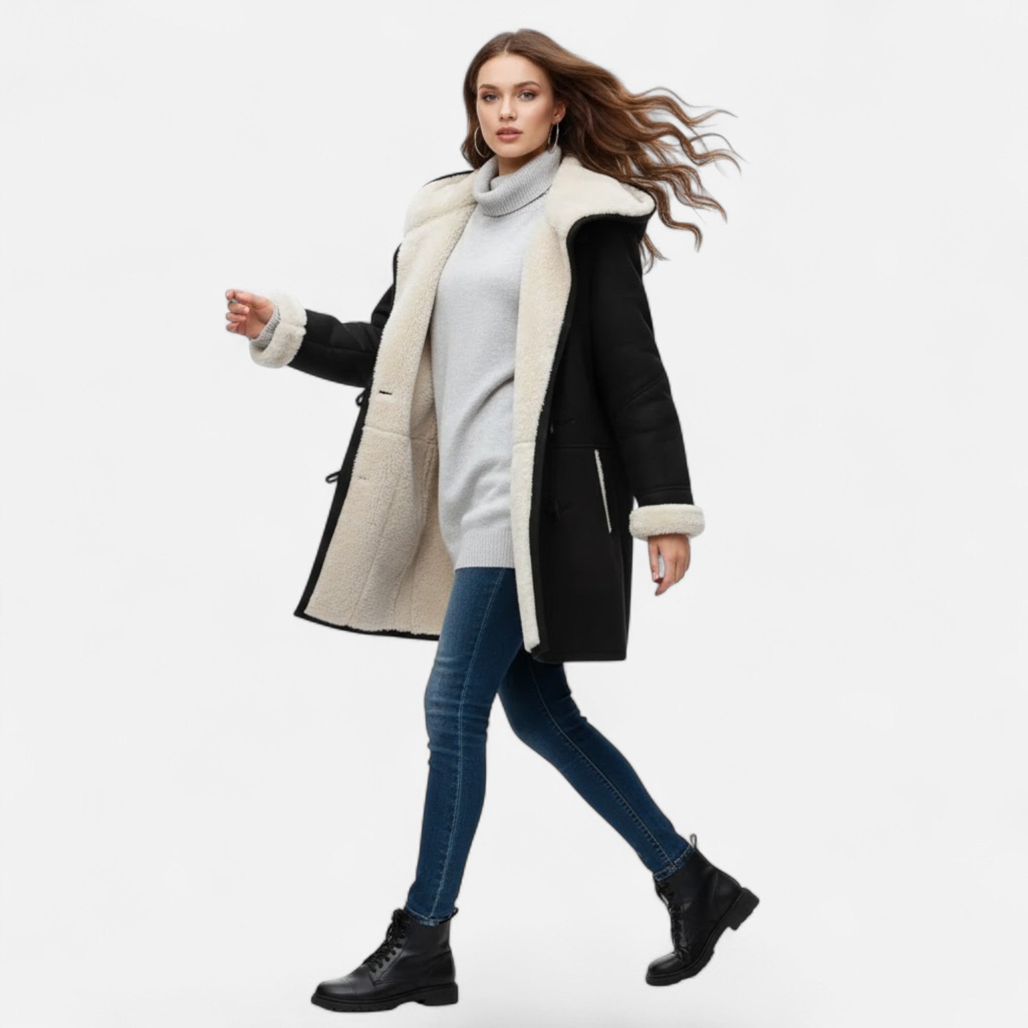 Women's Hooded Button-Front Winter Coat with Pockets