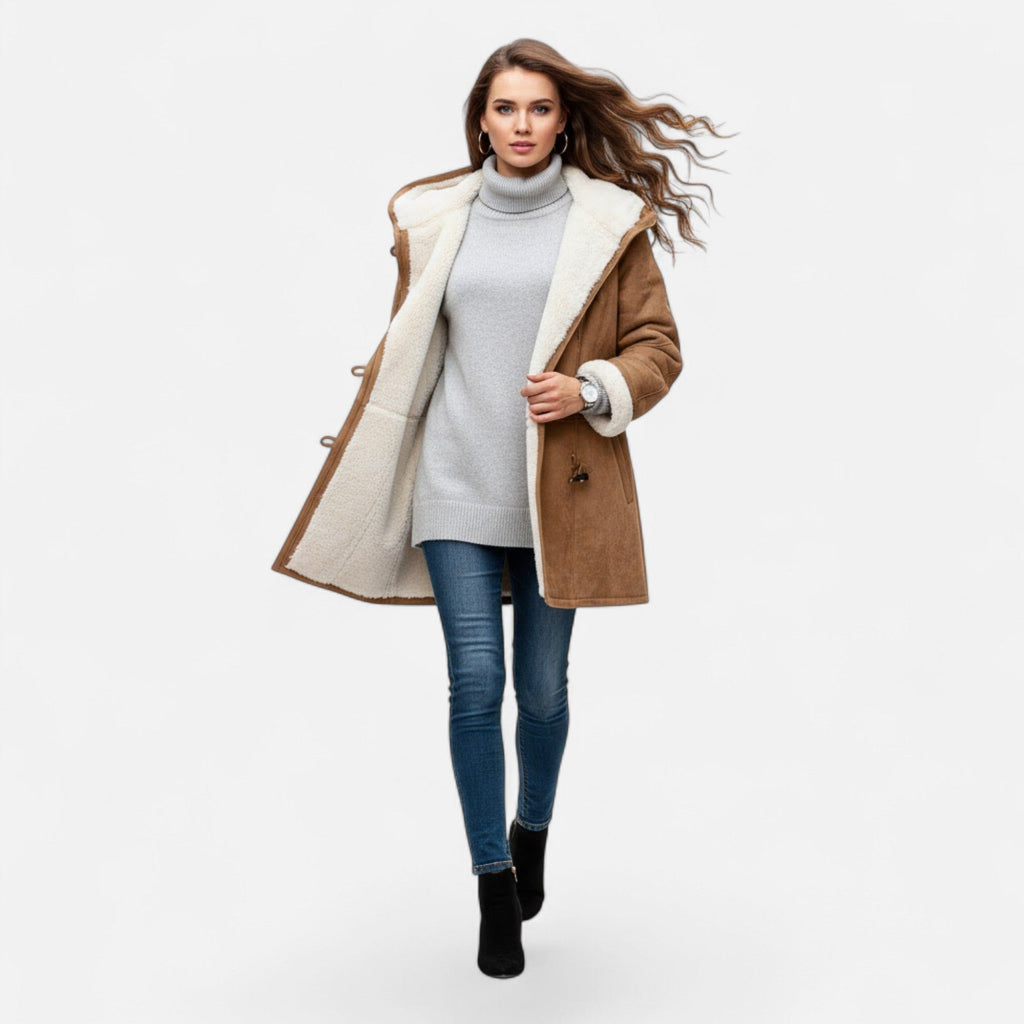 Women's Hooded Button-Front Winter Coat with Pockets