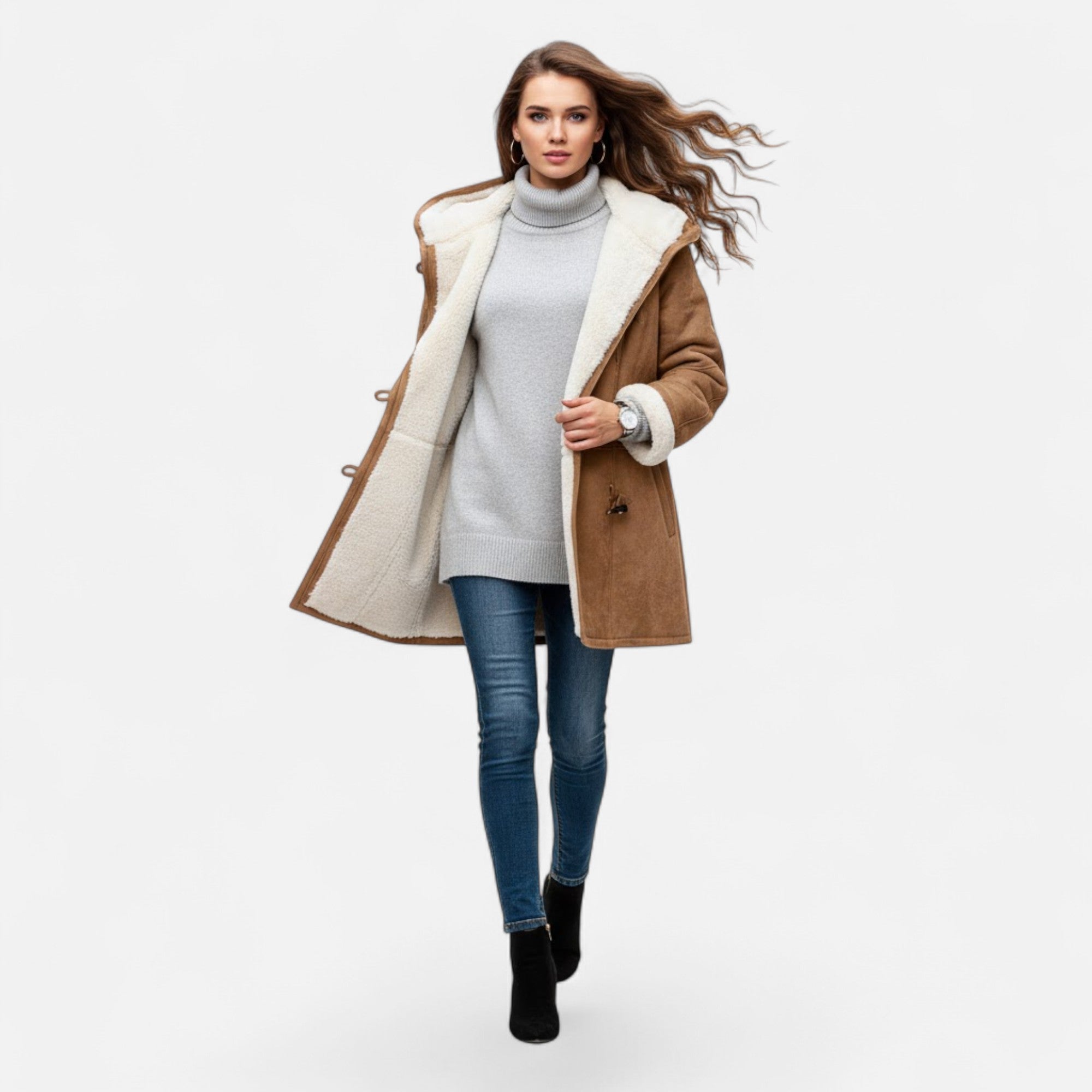 Women's Hooded Button-Front Winter Coat with Pockets